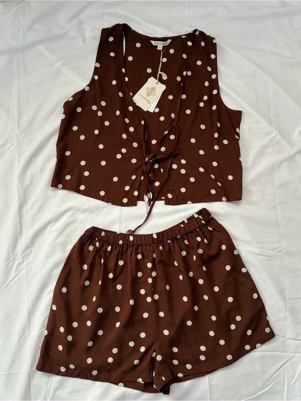 NWT Crescent Bay Brown Polka Dot 2 Pc Shorts Set M